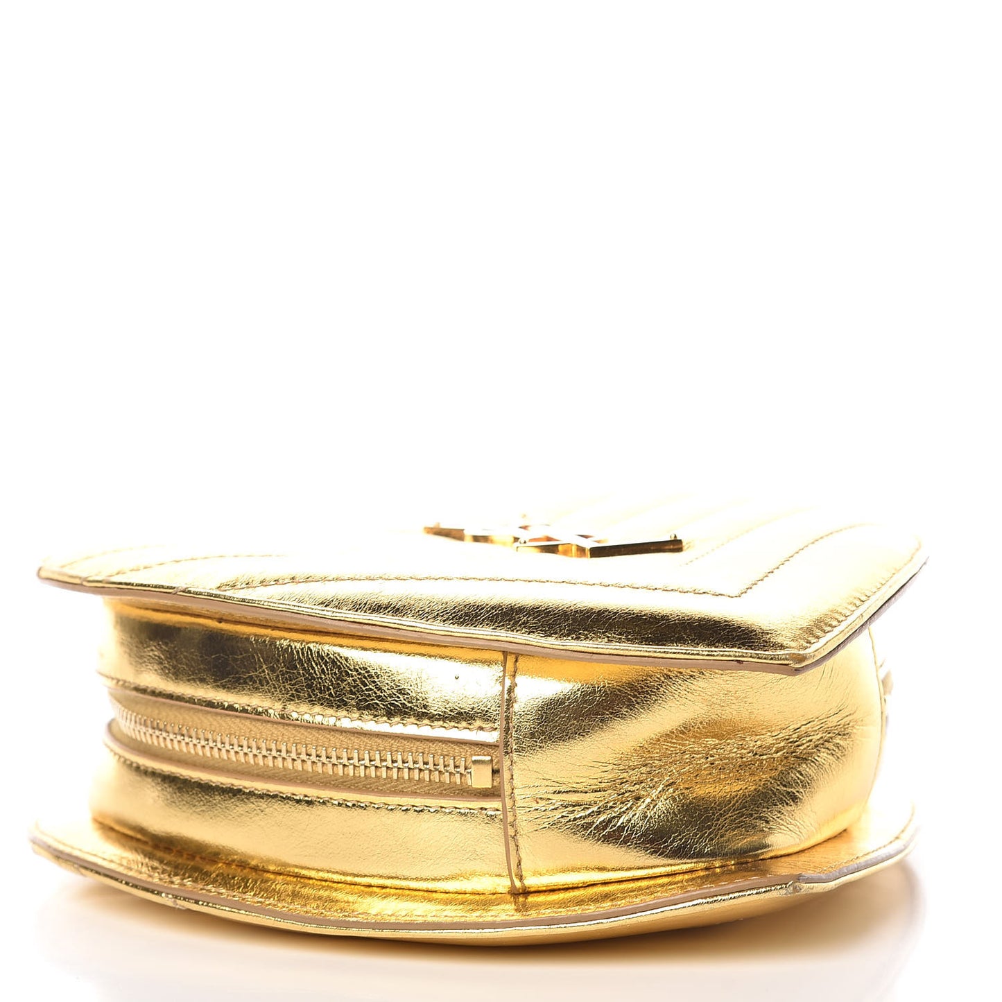 Metallic Calfskin Matelasse Chevron Monogram Small Love Heart Chain Bag Gold