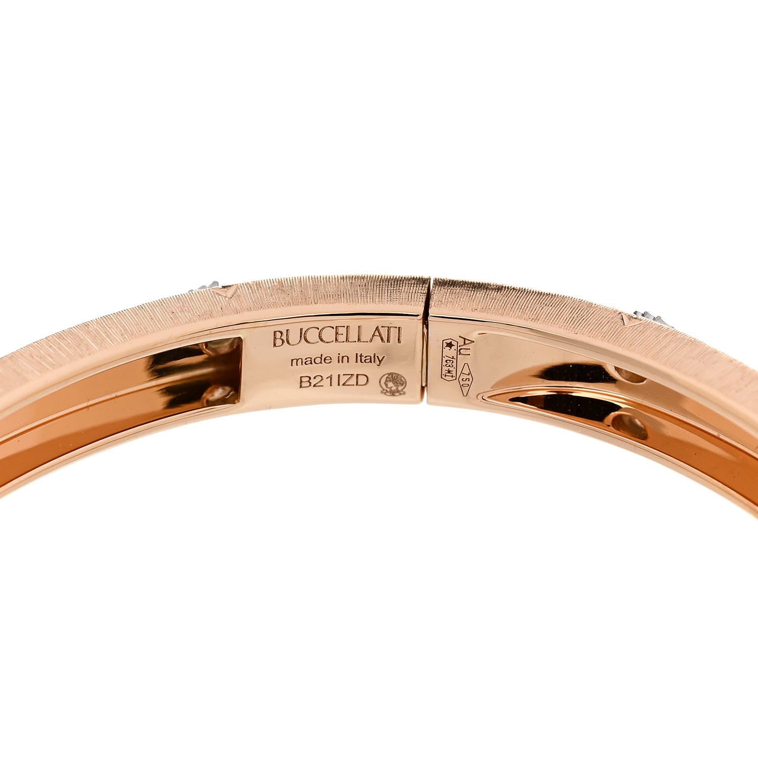 Buccellati 18K Rose White Gold Diamond 5mm Macri Classica Bangle Bracelet 4 of 4