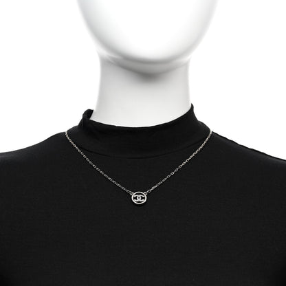 Chanel Metal Crystal CC Round Pendant Necklace Silver 2 of 5