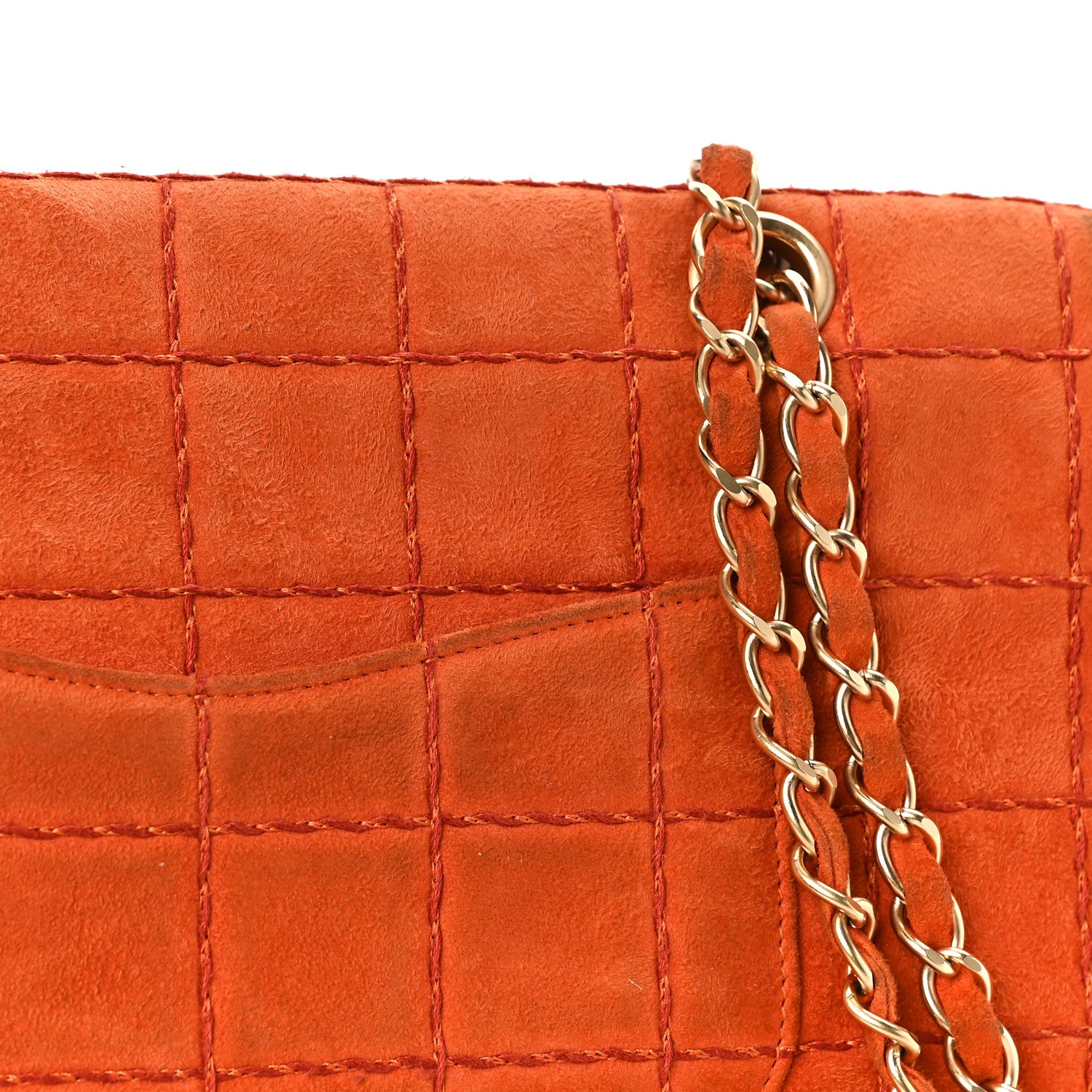 Chanel Suede Square Double Stitch Flap Orange 11 of 12