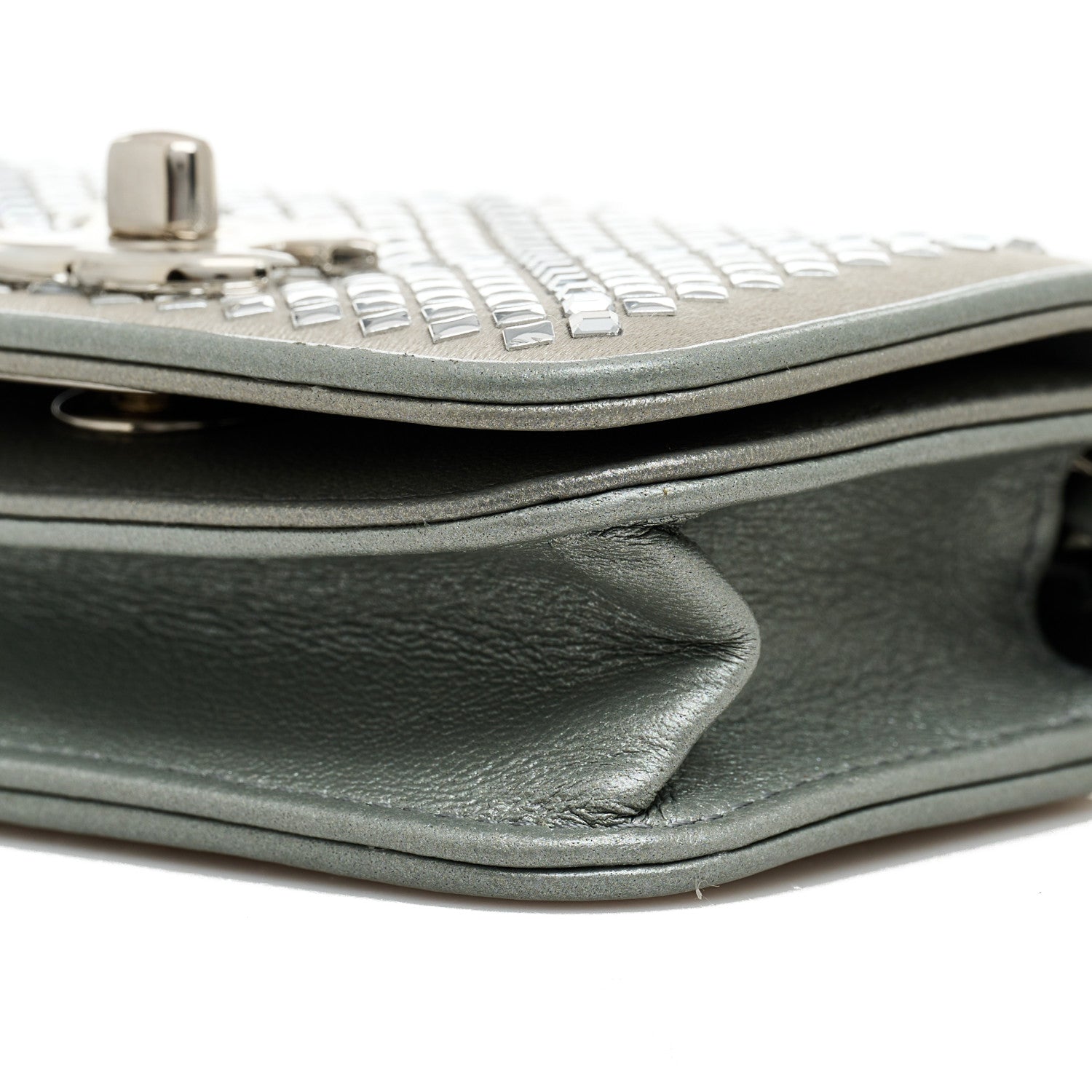 Chanel Metallic Lambskin Crystal Quilted Mini Chain Belt Bag Silver 11 of 11