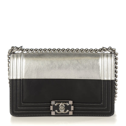 Chanel Metallic Goatskin Calfskin Medium Boy Flap Silver Black 1 of 10