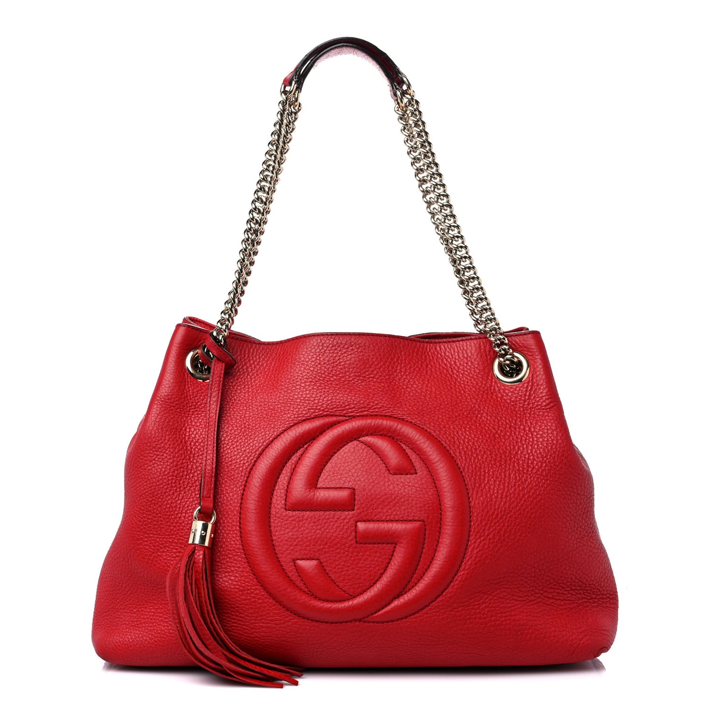 Pebbled Calfskin Medium Soho Chain Shoulder Bag Tabasco Red