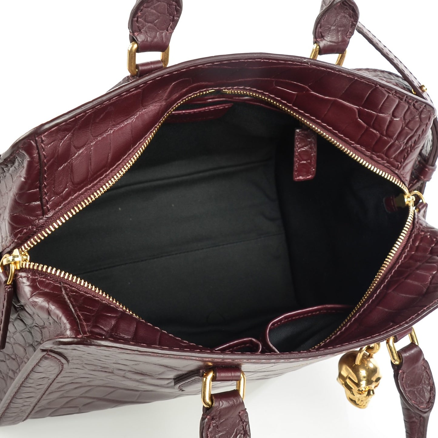 Cocco Soft Calfskin Small Skull Padlock Zip Around Tote Bordeaux