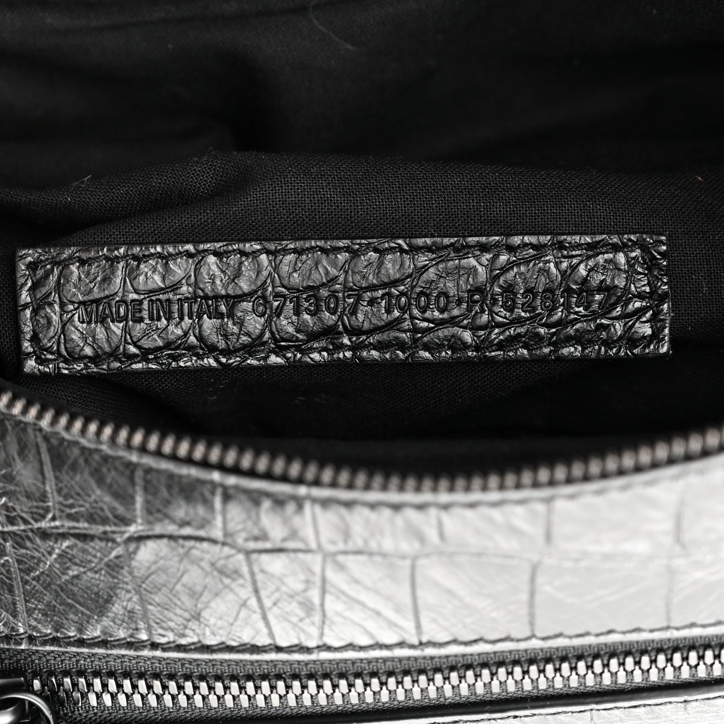 Extra Supple Calfskin Crocodile Embossed Monochrome Small Le Cagole Shoulder Bag Black