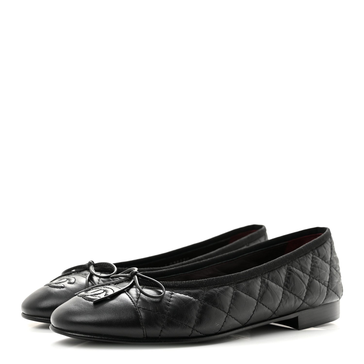 Chanel Aged Calfskin Quilted CC Cap Toe Ballerina Flats 35.5 Black 4 of 9