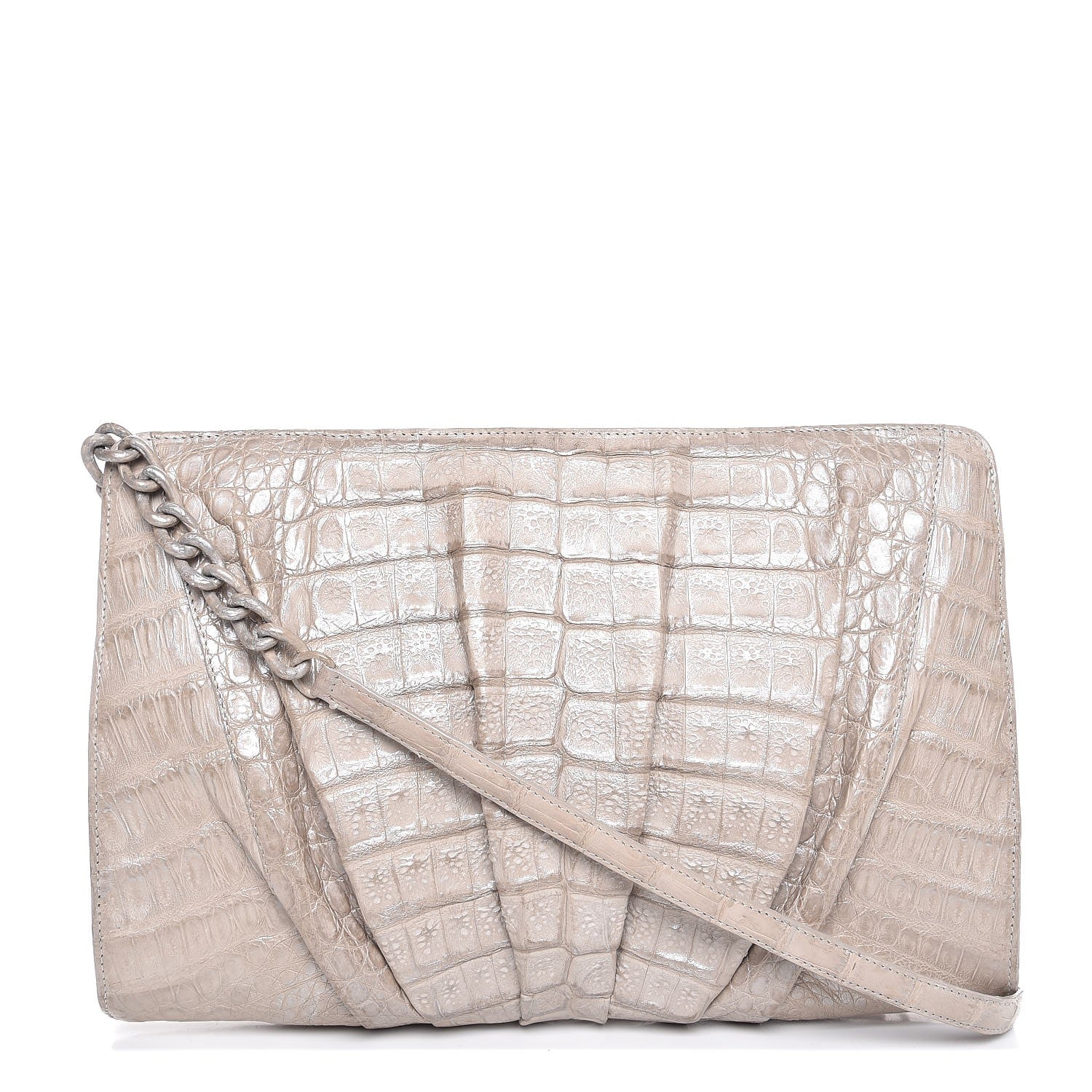 Nancy Gonzalez Metallic Crocodile Slim Frame Chain Clutch Silver 1 of 7
