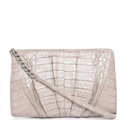 Nancy Gonzalez Metallic Crocodile Slim Frame Chain Clutch Silver 1 of 7
