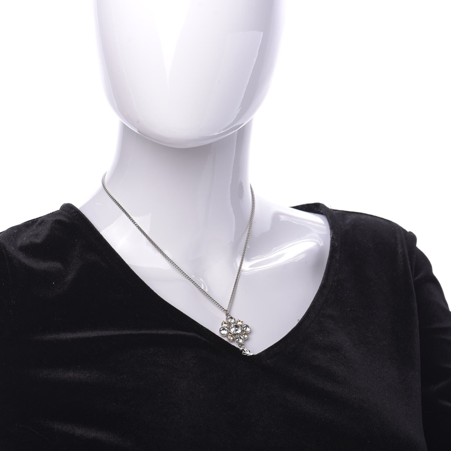 Chanel Crystal CC Drop Pendant Necklace Silver 2 of 6