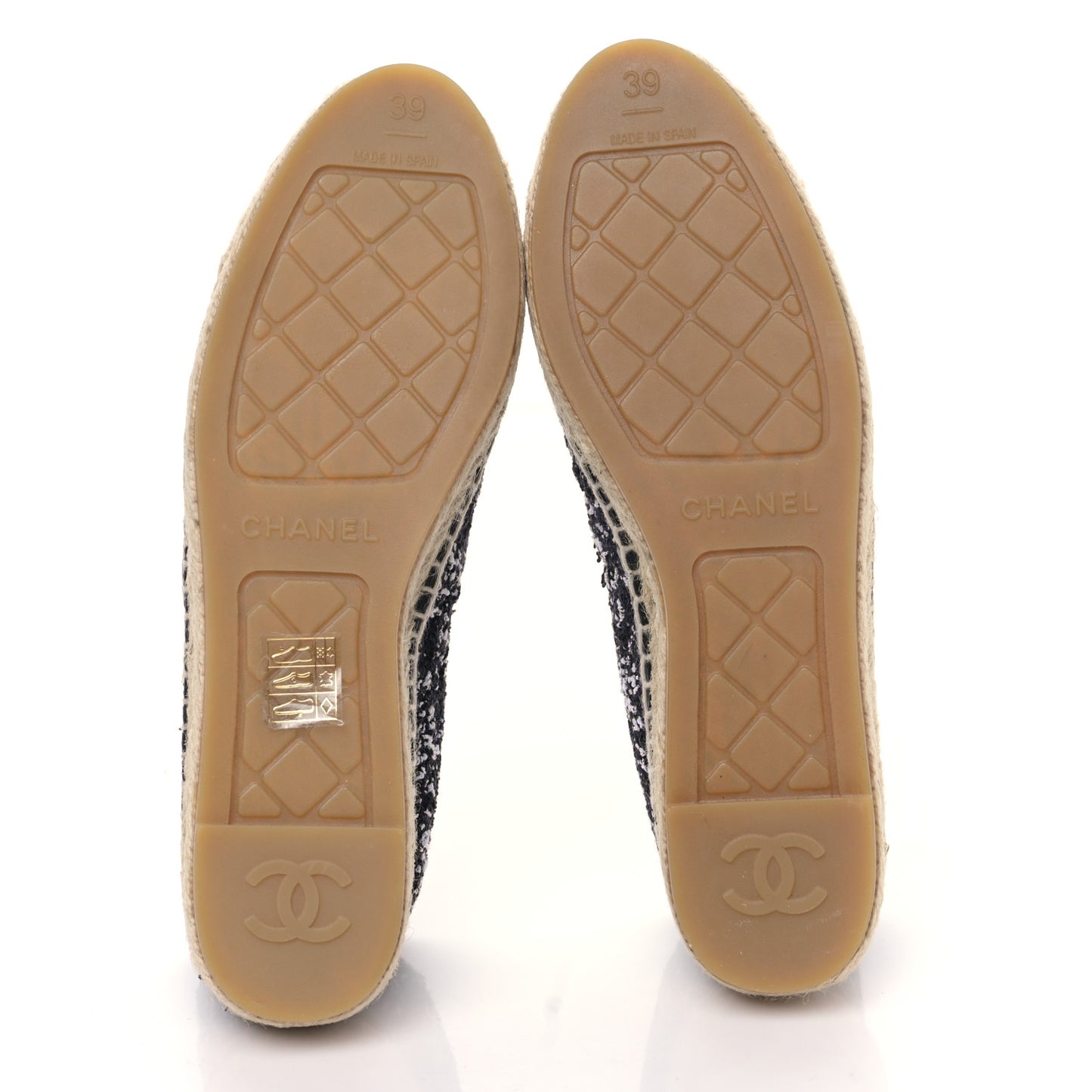 Tweed Lambskin Patent CC Espadrilles 39 Black White