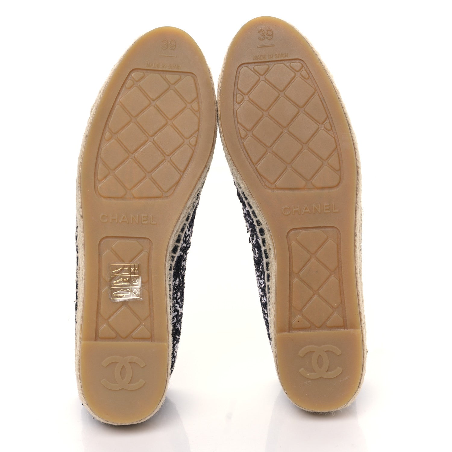 Chanel Tweed Lambskin Patent CC Espadrilles 39 Black White 5 of 9