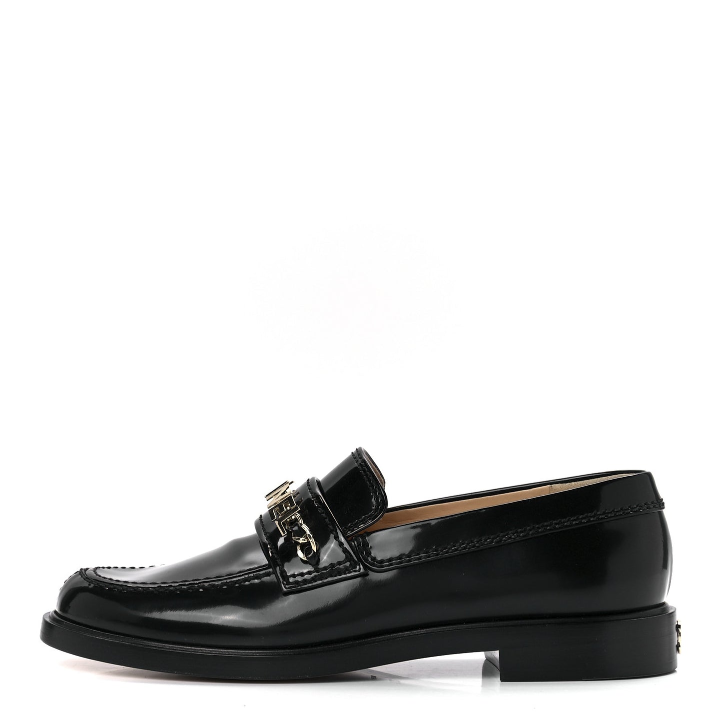 Shiny Calfskin Logo Loafers 38.5 Black