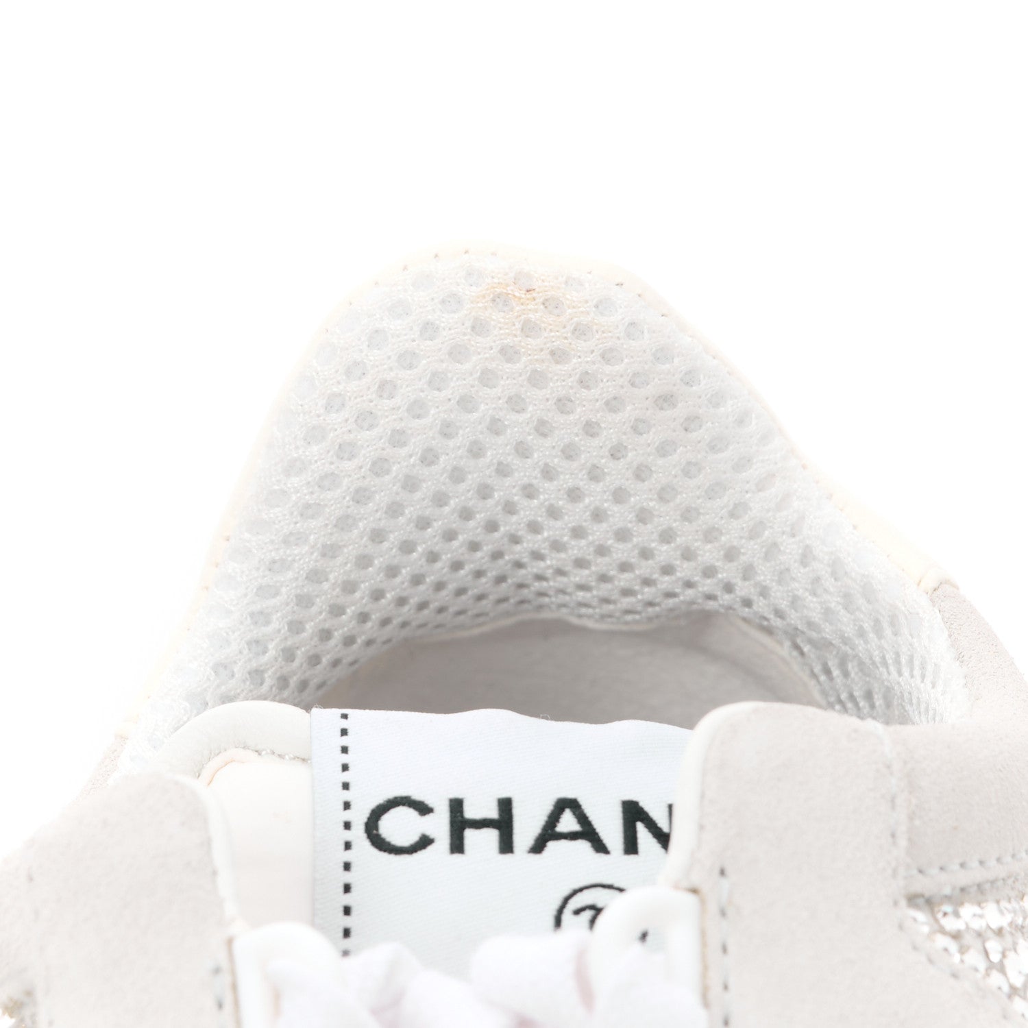 Chanel Calfskin Suede Crystal Womens CC Sneakers 36 White 10 of 11