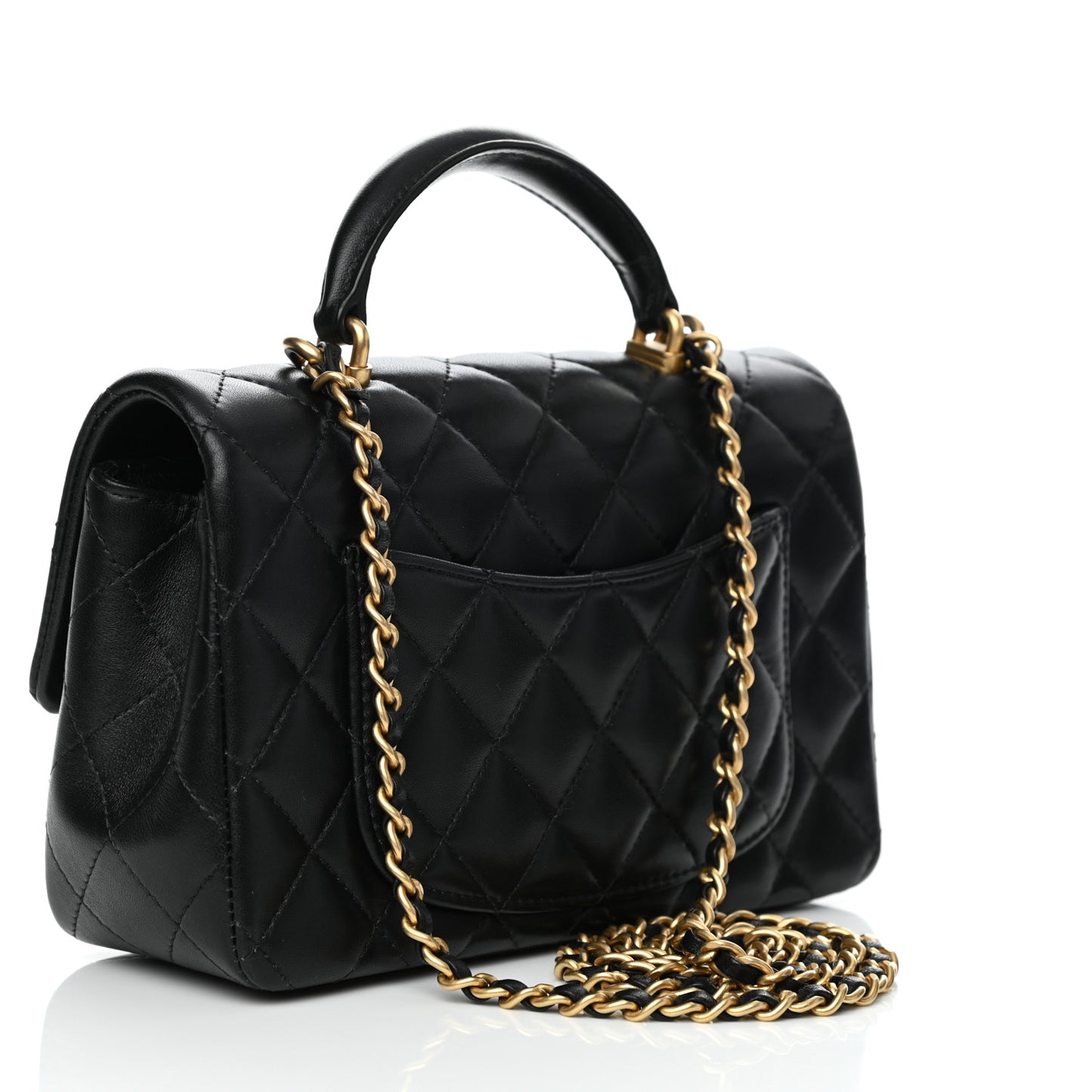 Lambskin Quilted Mini Top Handle Rectangular Flap Black