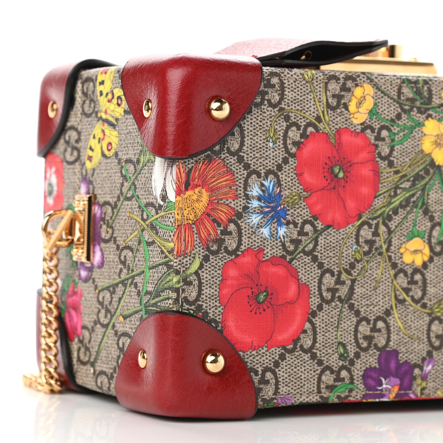 GG Supreme Monogram Flora Padlock Jewelry Case Red