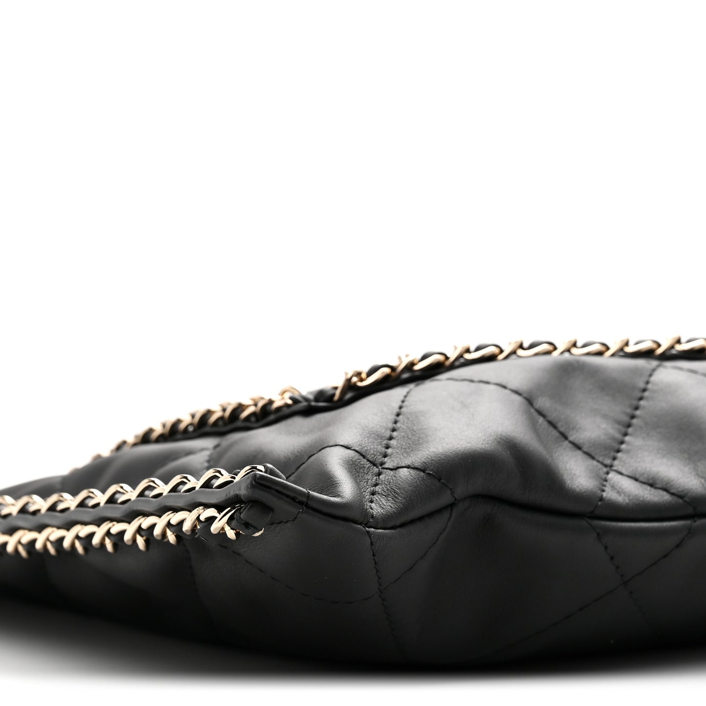 Calfskin Quilted Chain Flat Tote Black