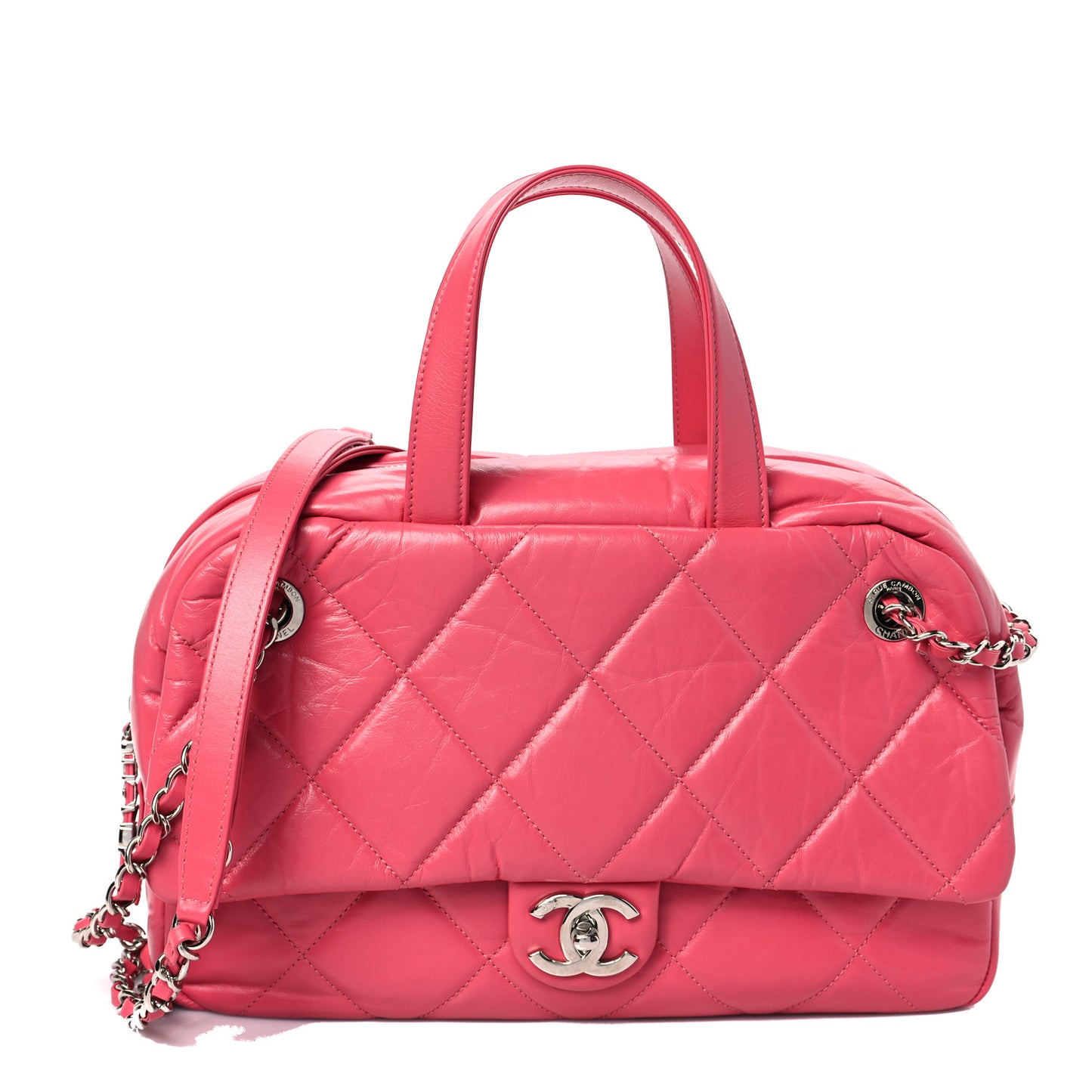 Aged Calfskin Quilted Small Express Bowling Bag Pink