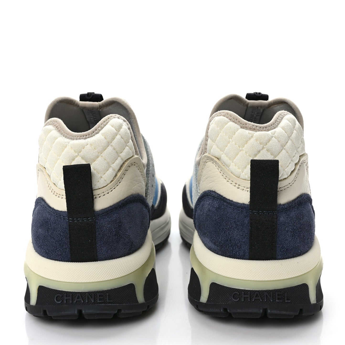 Fabric Suede Calfskin Mesh Womens CC Sneakers 39.5 Black Blue Ivory