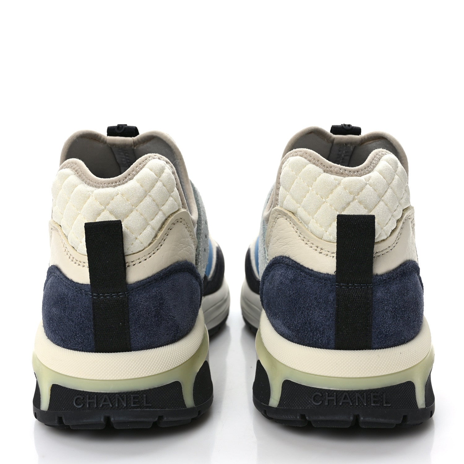 Chanel Fabric Suede Calfskin Mesh Womens CC Sneakers 39.5 Black Blue Ivory 5 of 9