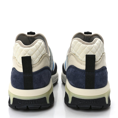 Chanel Fabric Suede Calfskin Mesh Womens CC Sneakers 39.5 Black Blue Ivory 5 of 9