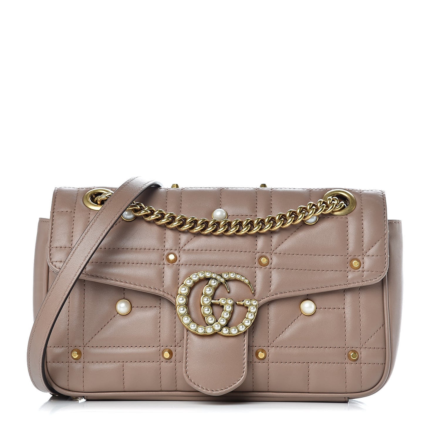 Calfskin Matelasse Studded Mini Pearly GG Marmont Shoulder Bag Porcelain Rose