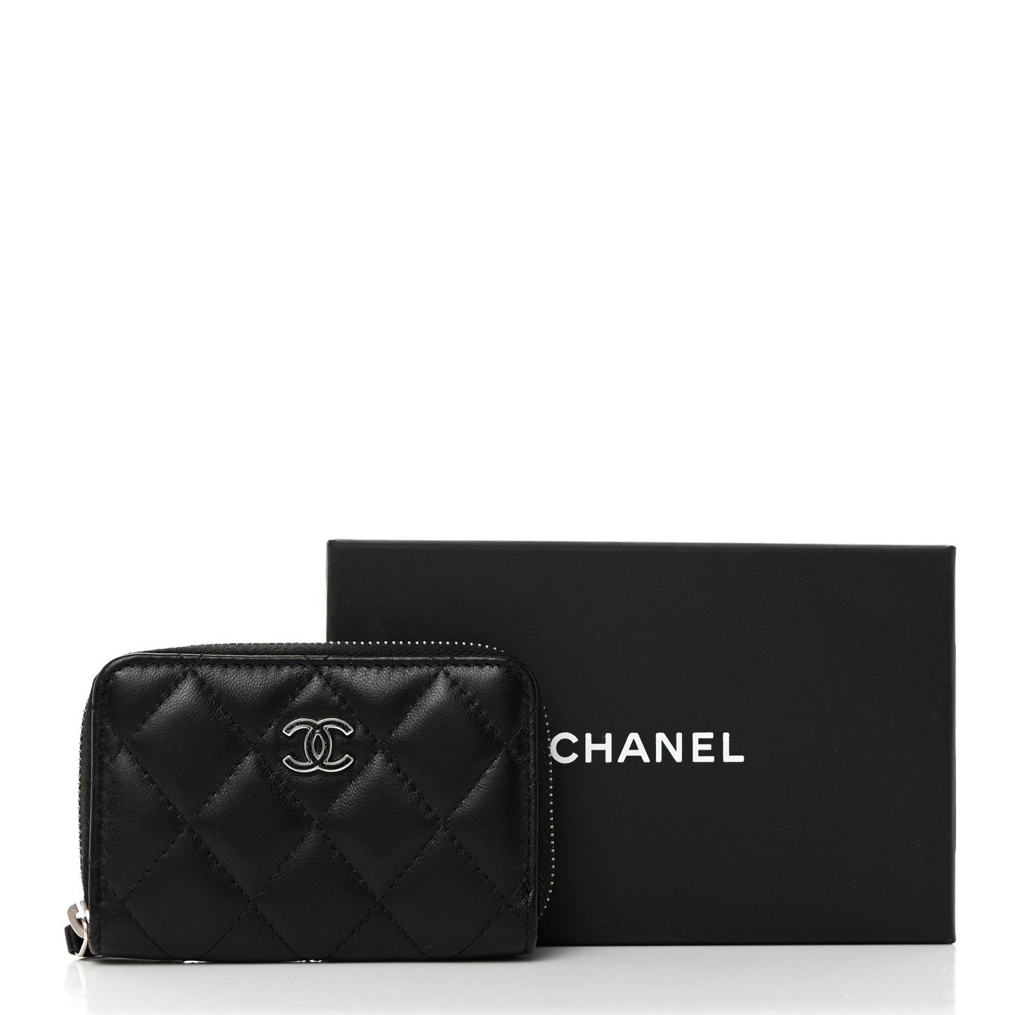 Lambskin Quilted Zip Coin Purse Black