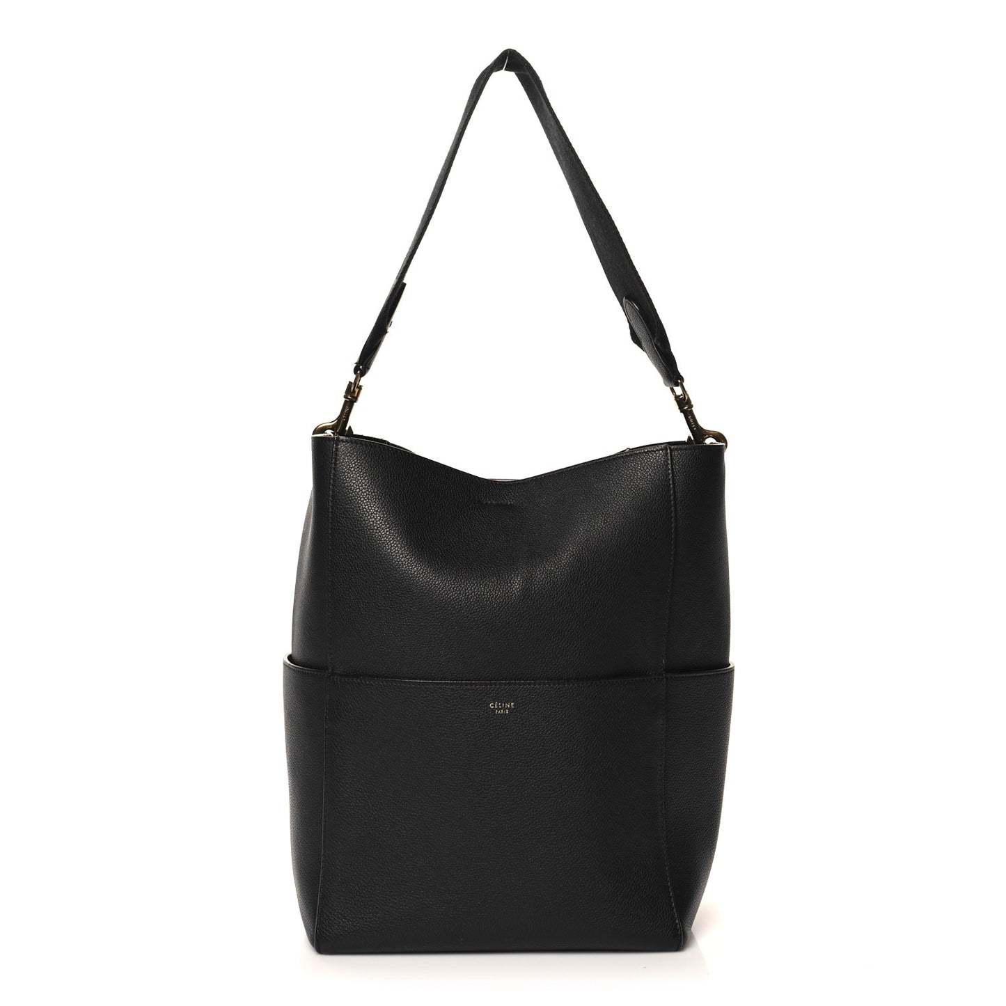 Soft Grained Calfskin Sangle Bucket Bag Black
