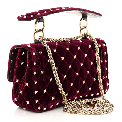 Valentino Garavani Velvet Small Rockstud Spike Shoulder Bag Rubino 3 of 9