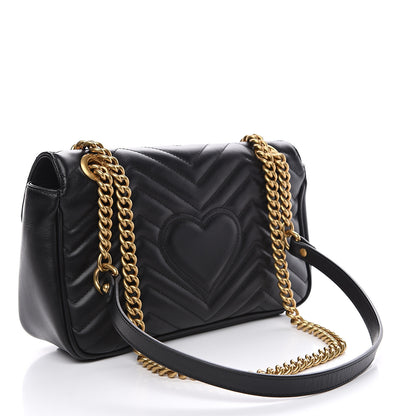 Gucci Calfskin Matelasse Small GG Marmont Shoulder Bag Black 2 of 9