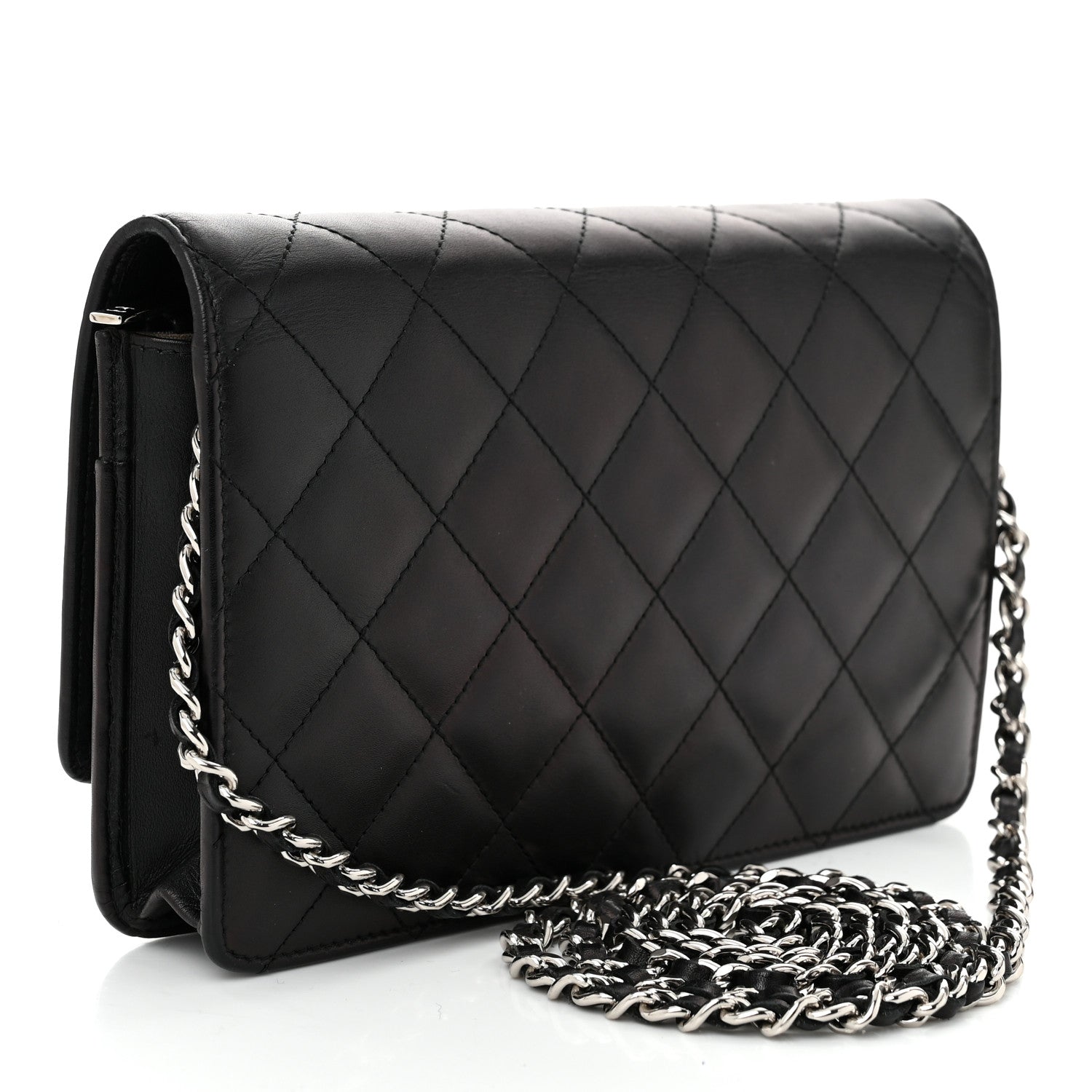 Chanel Calfskin Quilted Cambon Wallet on Chain WOC Black Silver 3 of 11