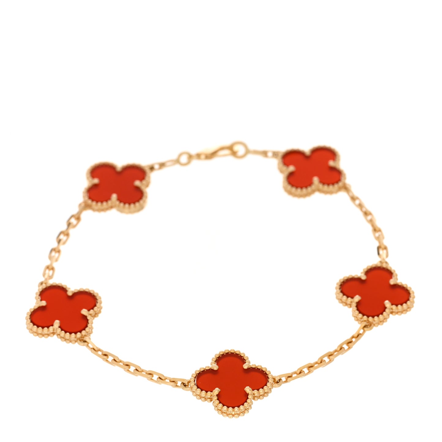 18K Yellow Gold Carnelian 5 Motifs Vintage Alhambra Bracelet