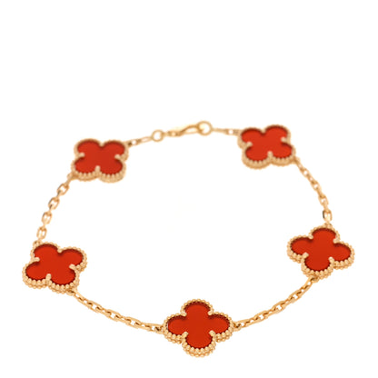 Van Cleef & Arpels 18K Yellow Gold Carnelian 5 Motifs Vintage Alhambra Bracelet 1 of 5