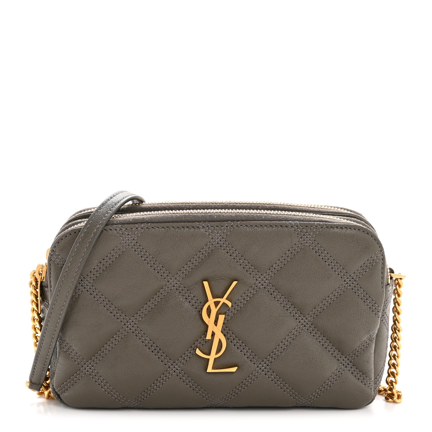 Saint Laurent Grained Lambskin Quilted Mini Becky Double Zip Bag Taupe 1 of 13