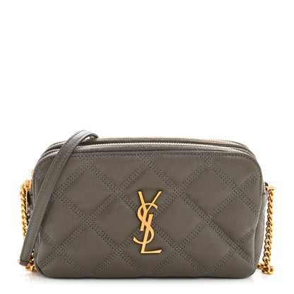 Saint Laurent Grained Lambskin Quilted Mini Becky Double Zip Bag Taupe 1 of 13