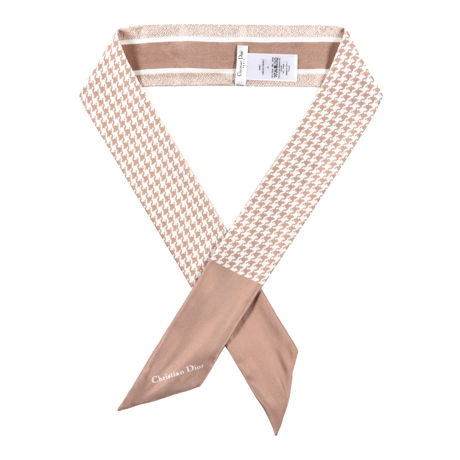 Christian Dior Silk Houndstooth Mitzah Scarf Beige 1 of 3