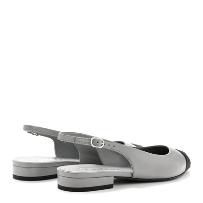 Chanel Goatskin Grosgrain Pointed Toe CC Slingback Flats 36 Gray Black 13 of 27