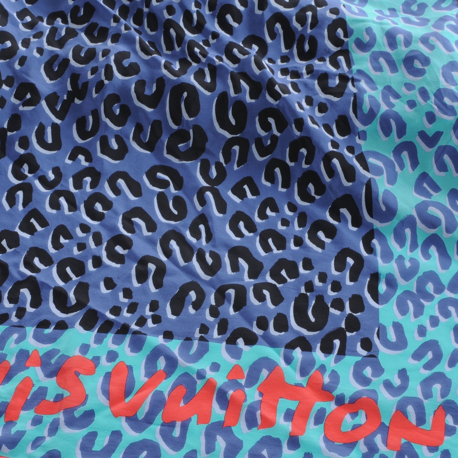 Louis Vuitton Silk Giant Leopard Square Scarf Blue Lagoon 1 of 7
