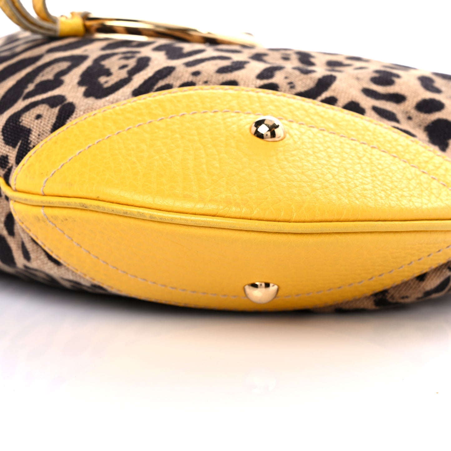 Calfskin Canvas Leopard Print Animalier Shoulder Bag Yellow