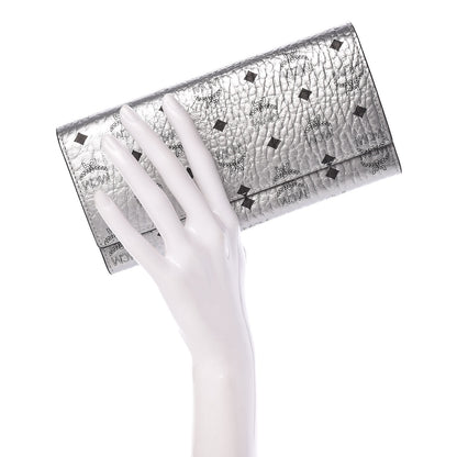 MCM Metallic Visetos Large Tri-Fold Flap Wallet Berlin Silver 2 of 9