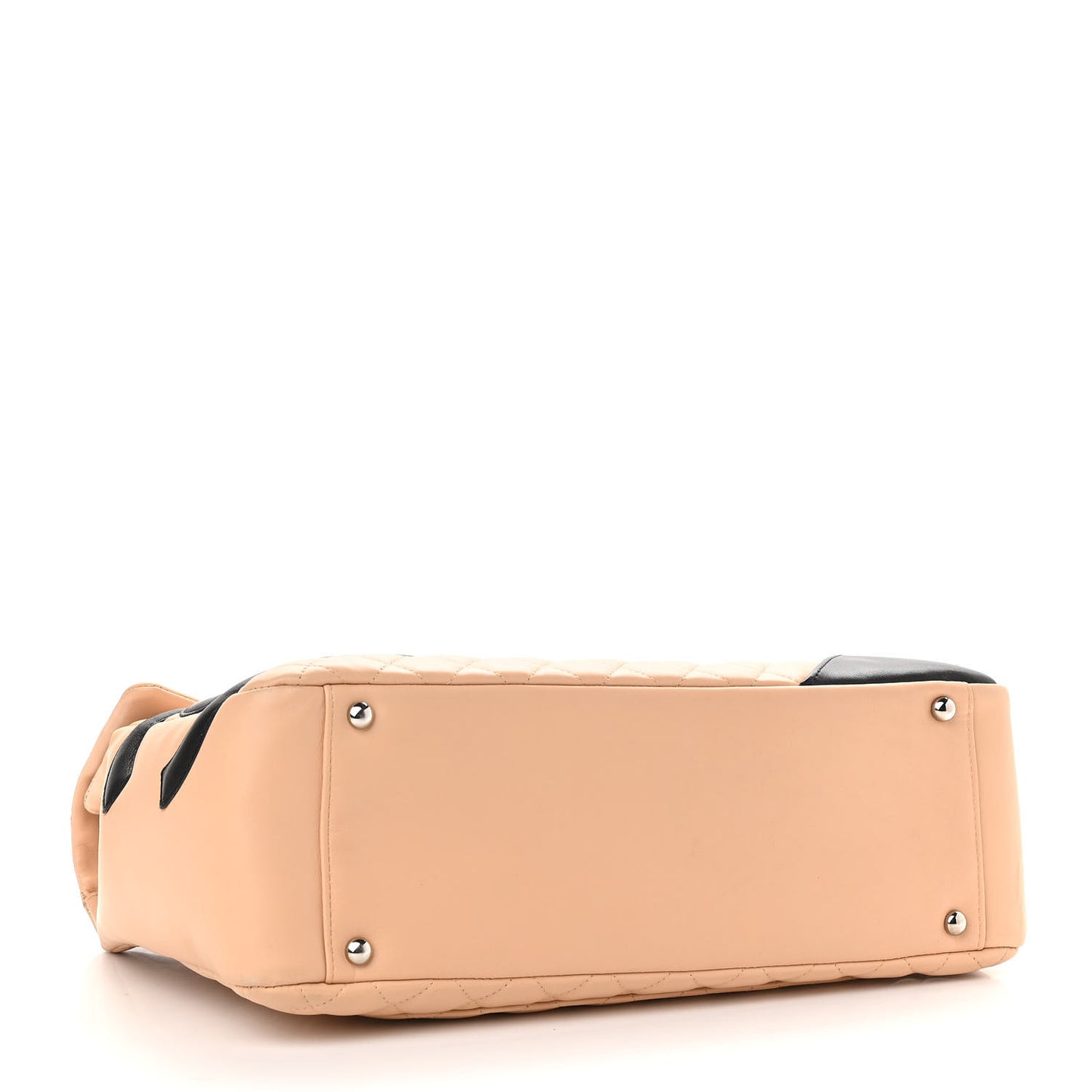 Calfskin Quilted Large Cambon Flap Beige Black