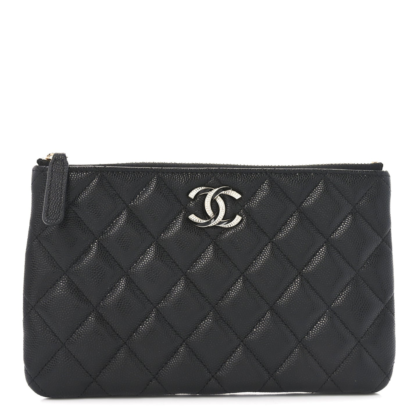 Caviar Quilted Crystal Enamel Cosmetic Case Black