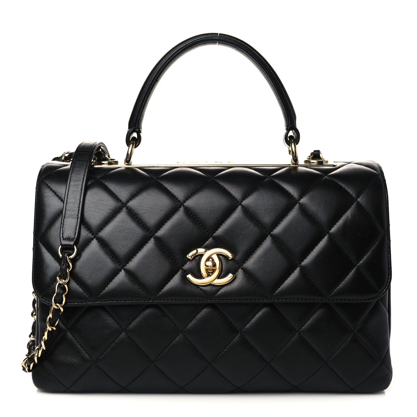 Lambskin Quilted Medium Trendy CC Flap Dual Handle Bag Black