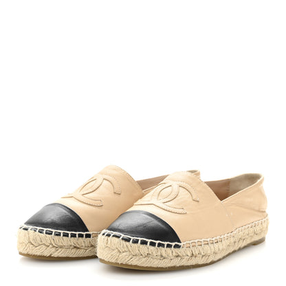 Chanel Lambskin CC Espadrilles 37 Beige Black 4 of 10