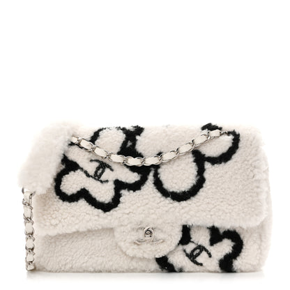 Chanel Wool Shearling Medium Single Flap Ecru Black 1 of 11