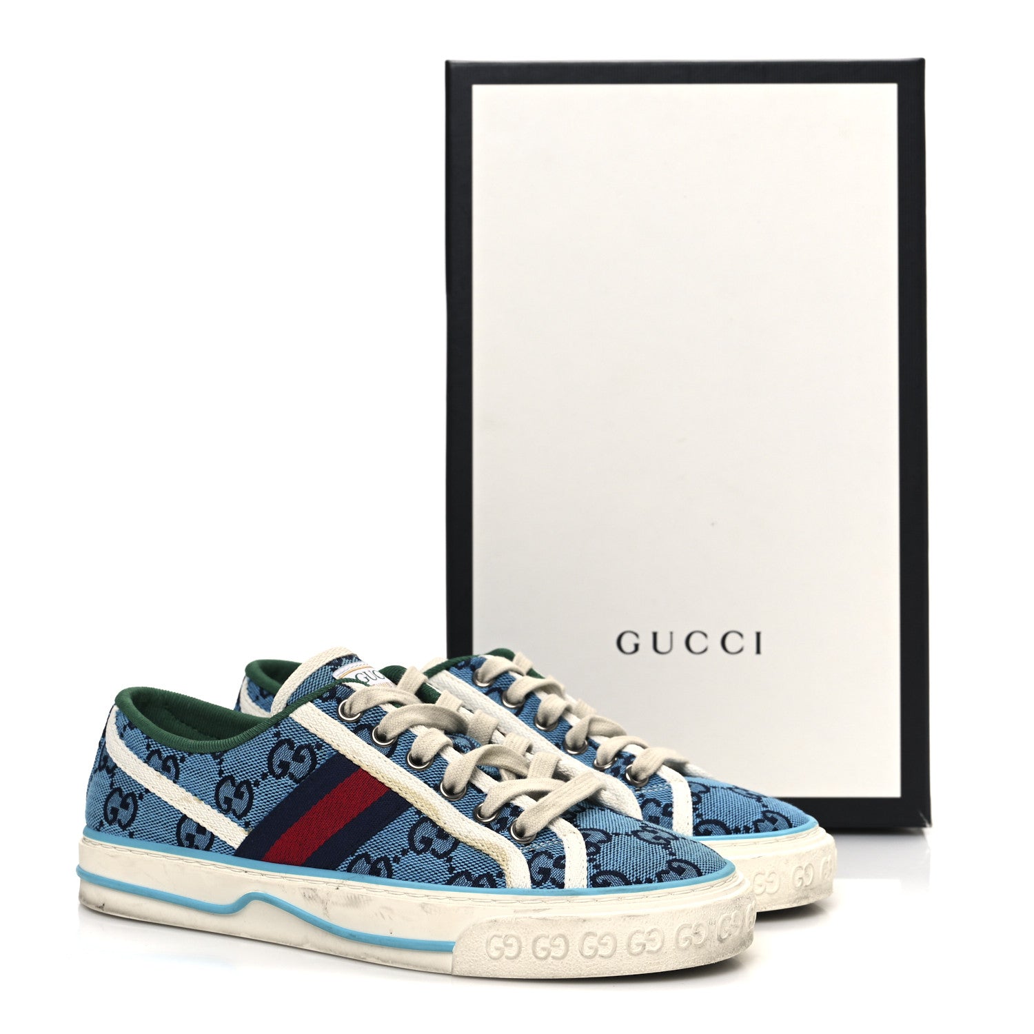 Gucci GG Monogram Multicolor Web Womens 1977 Tennis Sneakers 35 Light Blue Mystic White 10 of 10