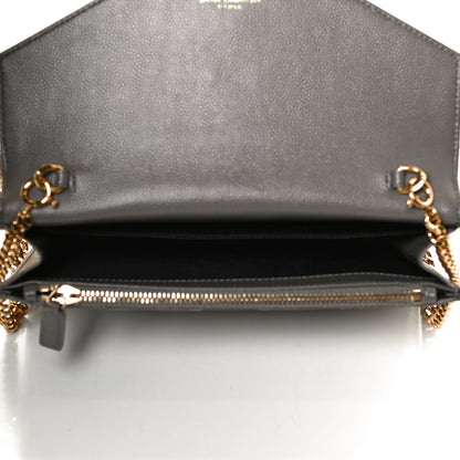 Saint Laurent Grain De Poudre Matelasse Chevron Monogram Envelope Chain Wallet Earth 5 of 15