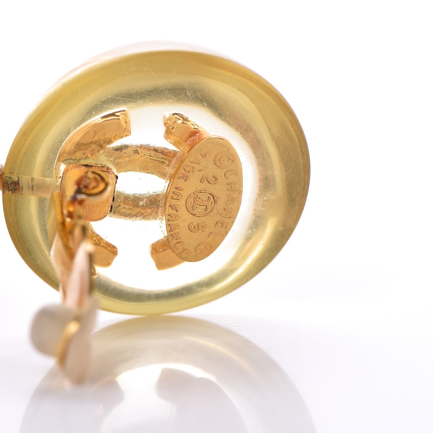 Resin CC Drop Clip On Earrings Gold
