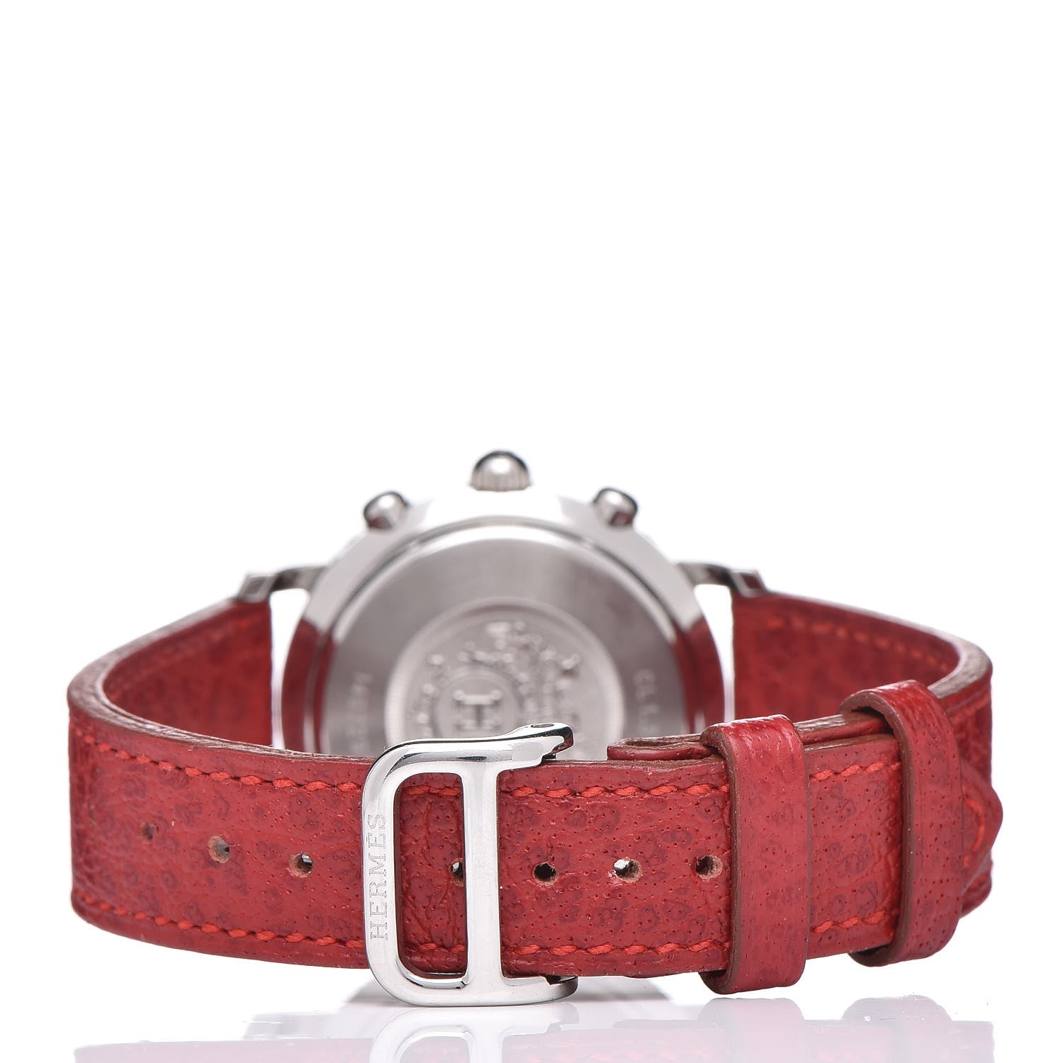 Hermes Stainless Steel Buffle Skippe 31mm Clipper Chronograph Quartz Watch Rouge Casaque 4 of 9