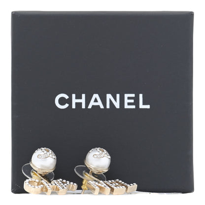 Chanel Pearl Crystal Logo Earrings Gold Pearly White 8 of 8