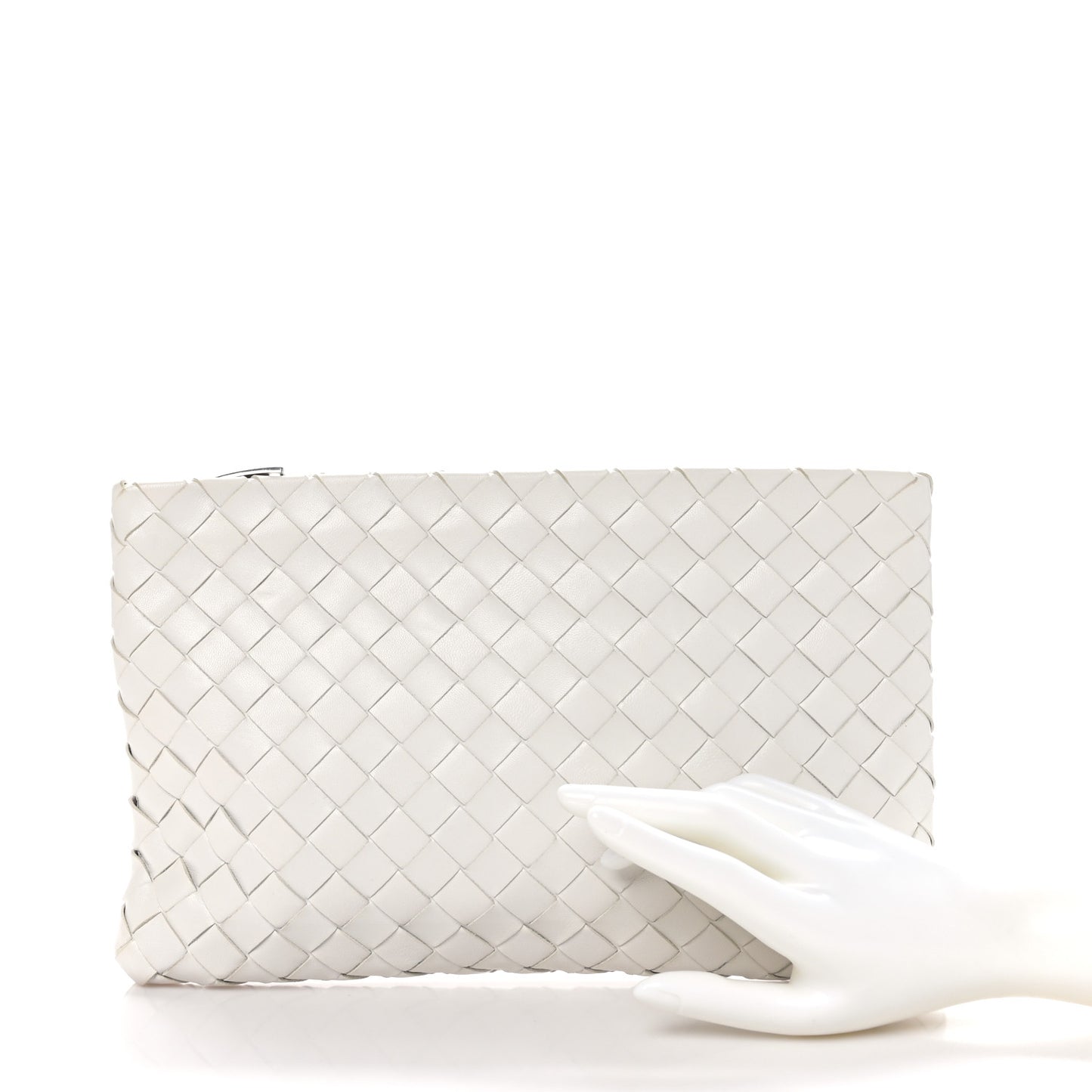 Nappa Intrecciato Medium Zip Pouch White